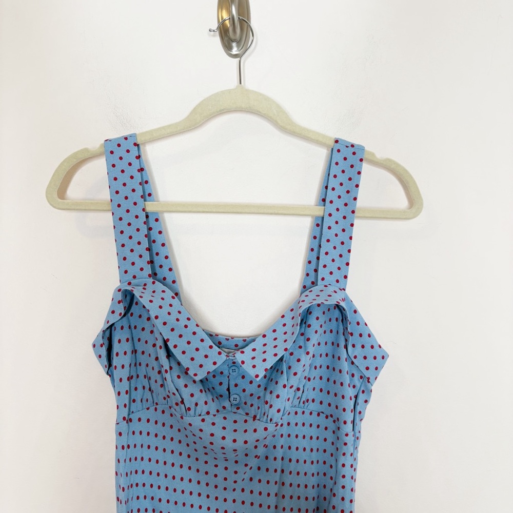 Reformation Tancy Polka Dot Midi Dress Blue Size 6 - Picture 4 of 7